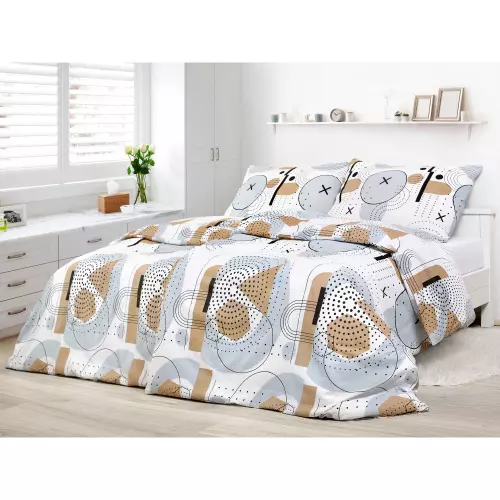 Krepové povlečení - X v šedém kruhu 240x200+2ks 70x90