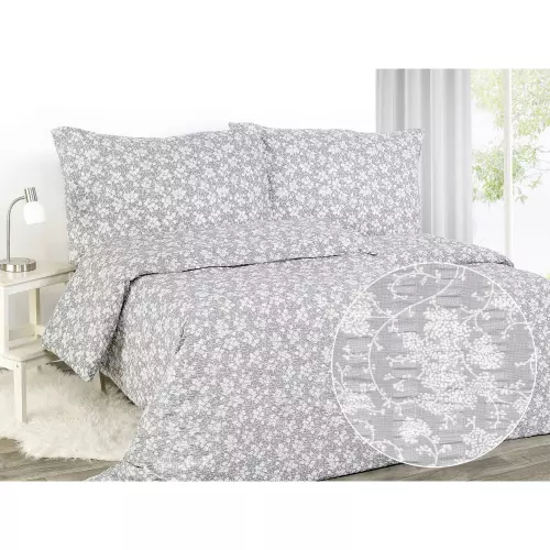 Krepové povlečení - větvičky na světle šedé 140x220+70x90