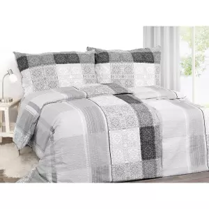 Krepové povlečení - šedo-černý zámecký vzor 140x220+70x90