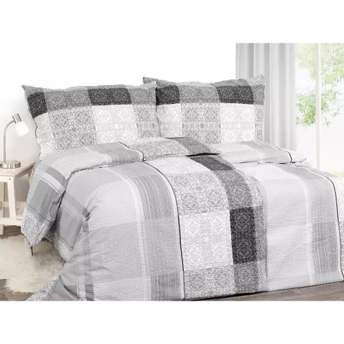 Krepové povlečení - šedo-černý zámecký vzor 140x220+70x90