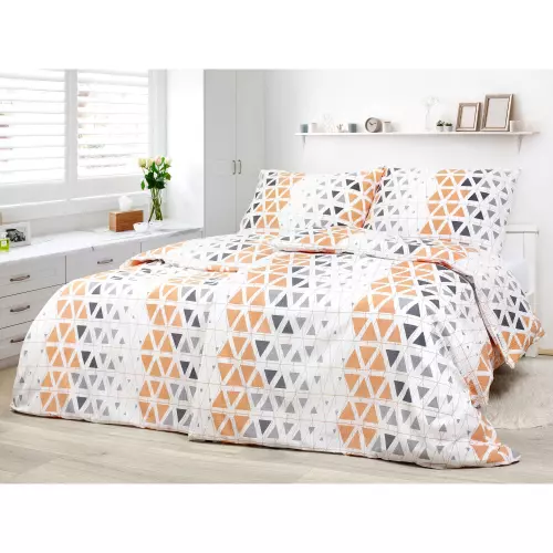 Krepové povlečení - šedé a lososové trojúhelníky 140x200+70x90