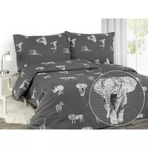 Krepové povlečení - safari na tmavě šedé 140x220+70x90