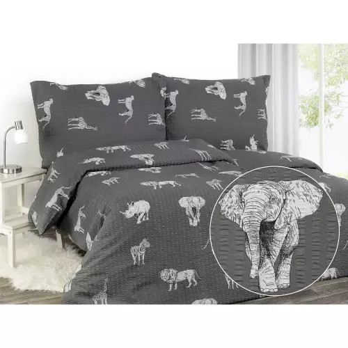 Krepové povlečení - safari na tmavě šedé 140x220+70x90