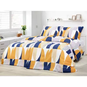 Krepové povlečení - pastelové výseče na modré 240x200+2ks 70x90