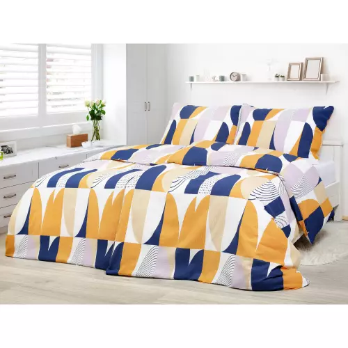 Krepové povlečení - pastelové výseče na modré 240x200+2ks 70x90