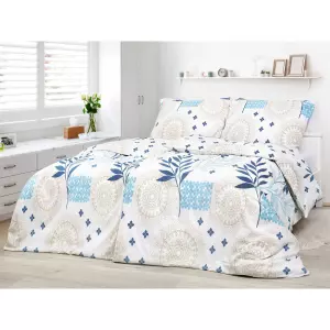 Krepové povlečení - modré listy s mandalou 140x200+70x90