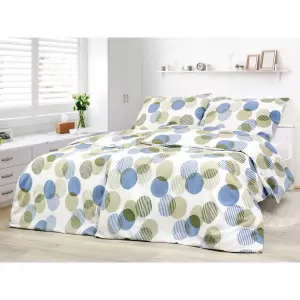 Krepové povlečení - modré a zelené kruhy 240x200+2ks 70x90