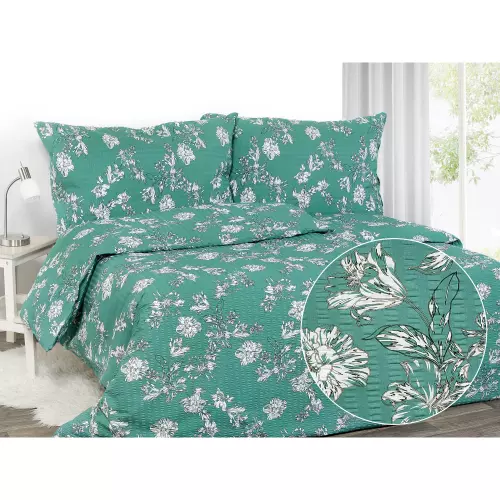 Krepové povlečení - lilie na petrolejové 140x220+70x90