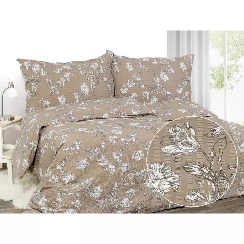 Krepové povlečení - lilie na hnědé 140x220+70x90