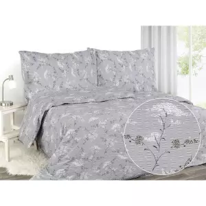 Krepové povlečení - květ sakury na šedé 140x220+70x90