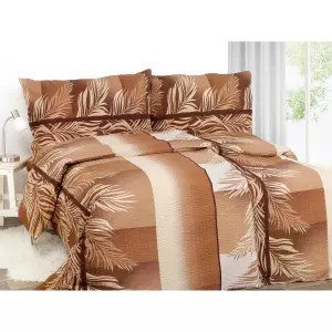 Krepové povlečení - hnědé listy s béžovým 140x220+70x90