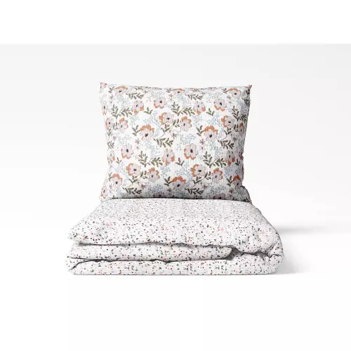 Krepové povlečení - hnědé květy/ zrní 140x220+70x90