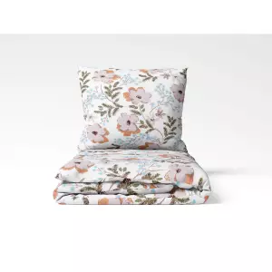 Krepové povlečení - hnědé květy na bílé 140x200+70x90