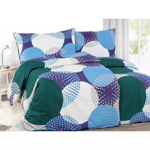 Krepové povlečení - fialové a zelené kruhy na šedé 140x200+70x90