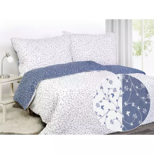 Krepové povlečení - bílí motýlci na modré 240x200+2ks 70x90