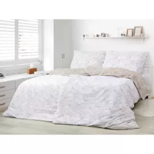 Krepové povlečení - bílé květy na světle hnědé 140x220+70x90