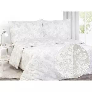 Krepové povlečení - bílé květy na béžové 240x200+2ks 70x90