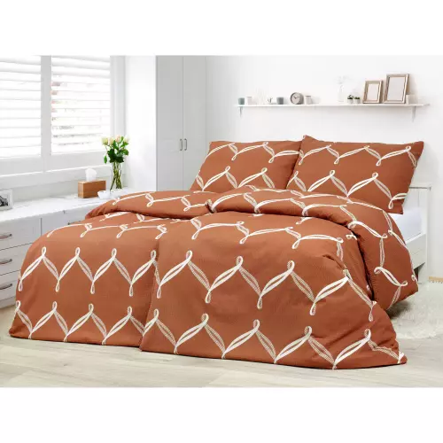 Krepové povlečení - bílá stuha na hnědé 140x200+70x90