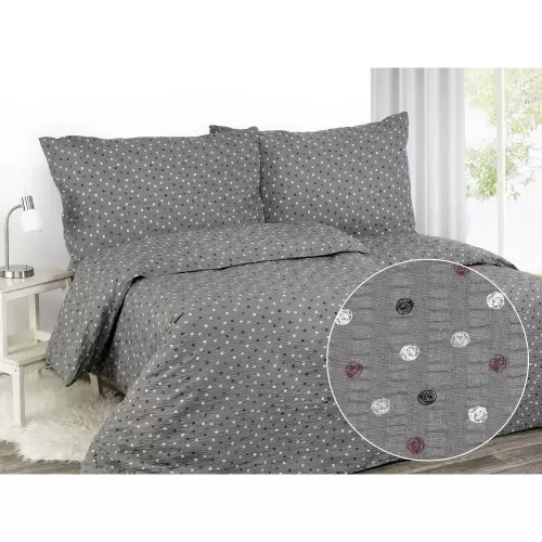 Krepové povlečení - barevné puntíky na šedé 140x200+70x90