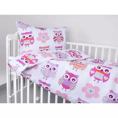 Dětské krepové povlečení - sovičky - do postýlky 90x140+40x60
