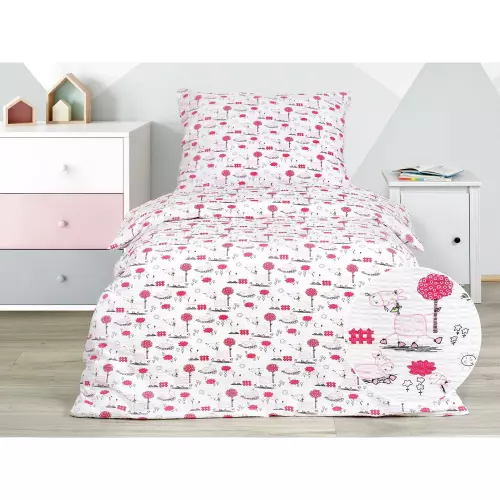 Dětské krepové povlečení - růžoví oslíci 140x200+70x90