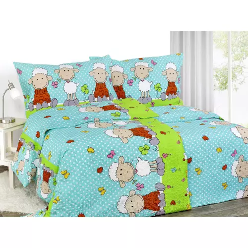 Dětské krepové povlečení - ovečky na tyrkysové 140x200+70x90