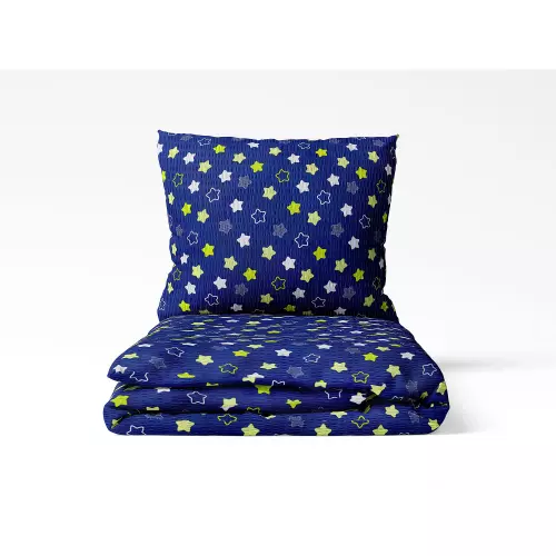 Dětské krepové povlečení - hvězdy na modré 140x200+70x90