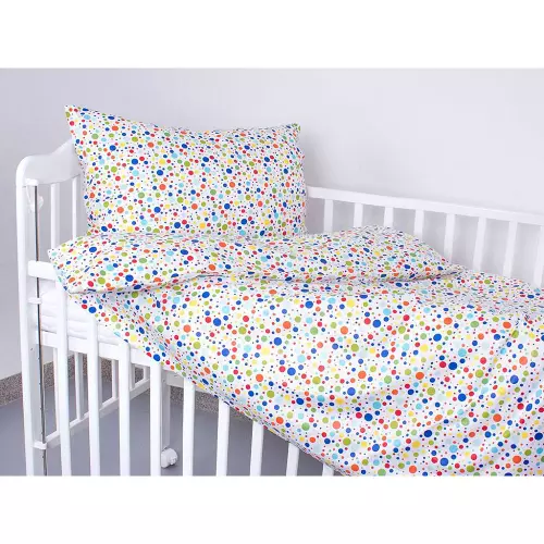 Dětské bavlněné povlečení - barevné tečky a puntíky - do postýlky 90x140+40x60