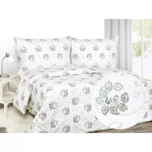 Flanelové povlečení - zelené ornamenty na bílé 140x220+70x90