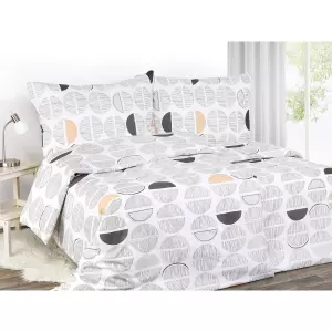 Flanelové povlečení - šedé a oranžové půlkruhy 140x220+70x90