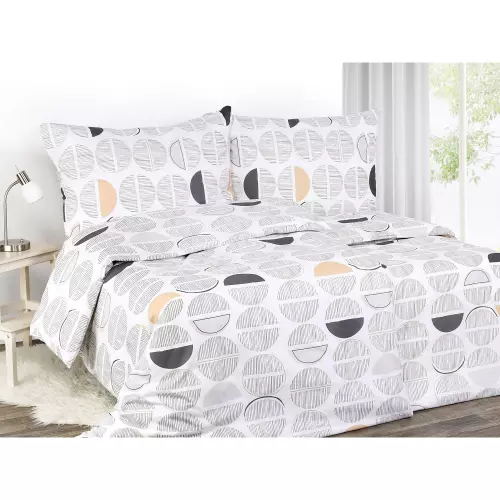 Flanelové povlečení - šedé a oranžové půlkruhy 140x220+70x90