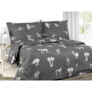 Flanelové povlečení - safari na tmavě šedé 140x200+70x90