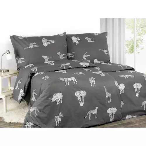 Flanelové povlečení - safari na tmavě šedé 140x200+70x90