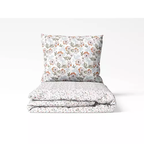 Flanelové povlečení - hnědé květy/ zrní 140x220+70x90