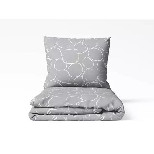 Flanelové povlečení - bílá kola na šedé 140x220+70x90