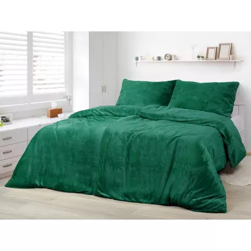 Mikroplyšové povlečení - tmavě zelená 140x200+70x90