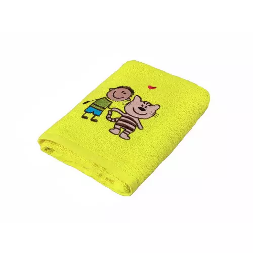 Dětský Froté ručník - kluk s kočkou - žlutá - 30x50