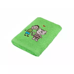 Dětský Froté ručník - kluk s kočkou - zelená - 30x50