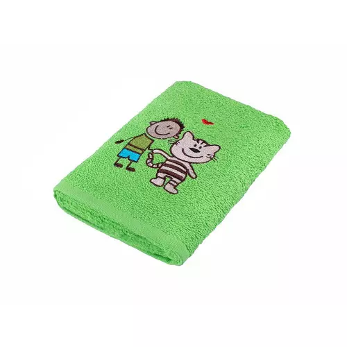 Dětský Froté ručník - kluk s kočkou - zelená - 30x50