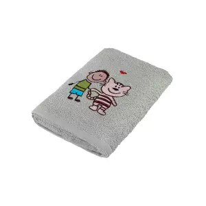 Dětský Froté ručník - kluk s kočkou - tmavě šedá - 30x50