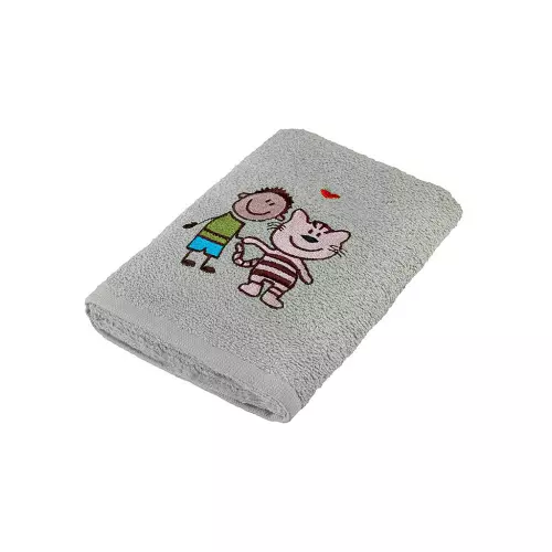 Dětský Froté ručník - kluk s kočkou - tmavě šedá - 30x50