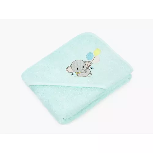 Dětská osuška LILI s kapucí – sloník – mintová – 100x100