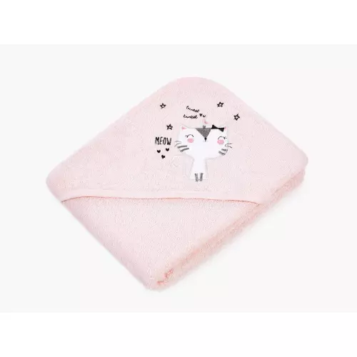 Dětská osuška LILI s kapucí – kočička – růžová – 100x100
