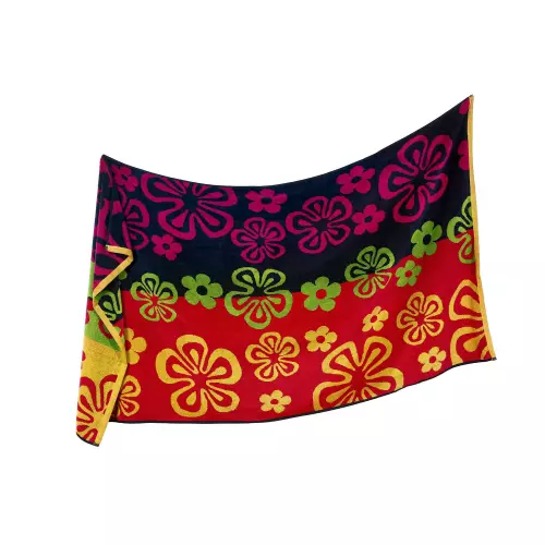 Velká plážová osuška - květy 90x165 - červeno-černá