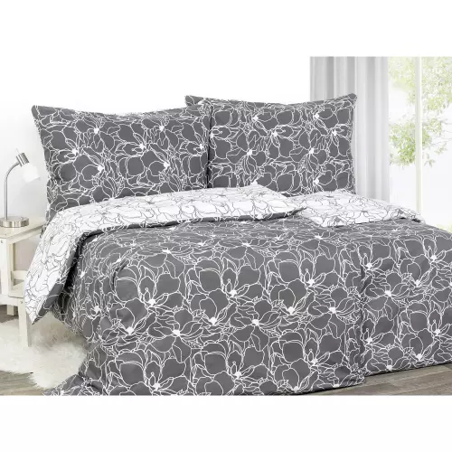 Bavlněné povlečení - květy na šedé/ bílé - vende 140x220+70x90