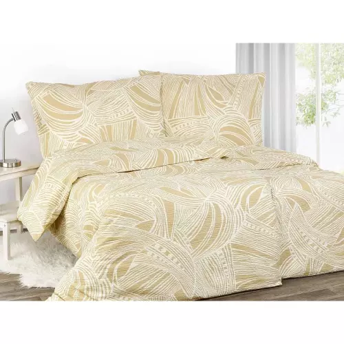 Krepové povlečení - palmové listy na béžové 240x200+2ks 70x90