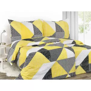 Krepové povlečení - žluto-černé trojúhelníky 140x200+70x90