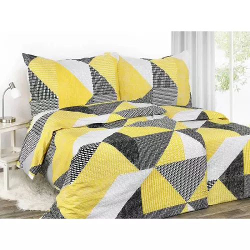 Krepové povlečení - žluto-černé trojúhelníky 140x200+70x90