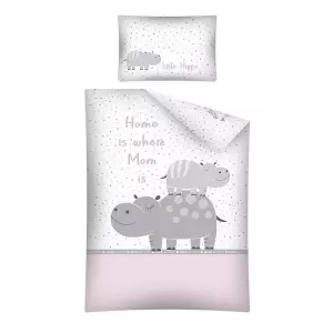 Bavlněné povlečení do postýlky Hrošíci růžová 100x135+40x60