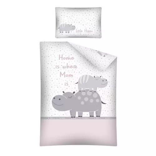 Bavlněné povlečení do postýlky Hrošíci růžová 100x135+40x60